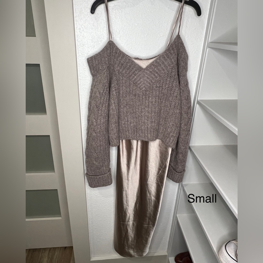 Sweater over silk dress